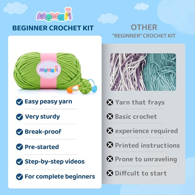 Mewaii Crochet Kit for Beginners, 3 Pack Sea Turtles Craft Set | 40% Extra Yarn, Video Tutorial, Pre-Started Piece, Beginner Friendly, Family Craft Gift for Adults & Kids