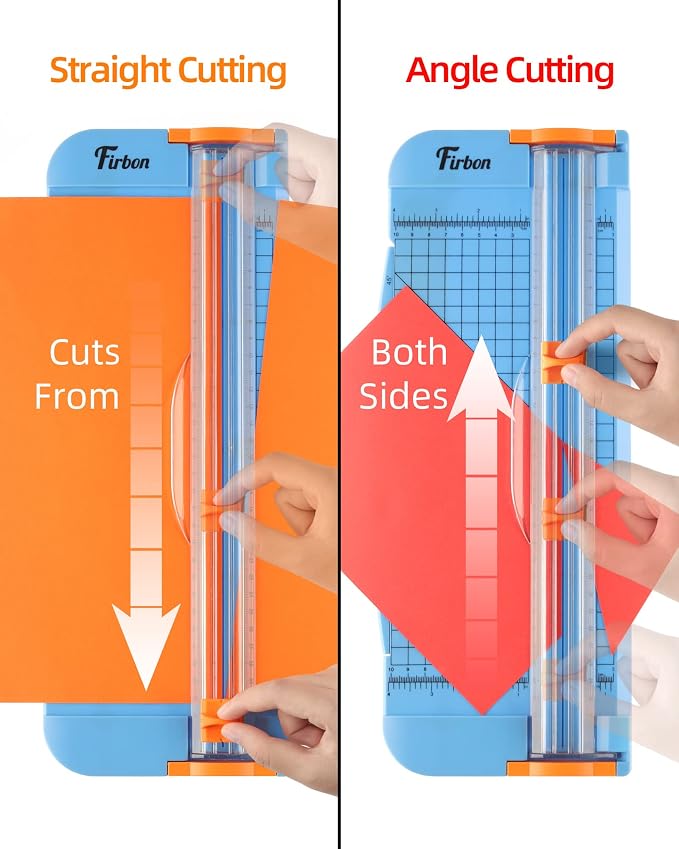 Firbon A4 Paper Cutter, 12 Inch Paper Trimmer with Extened Ruler, Blue | 12 Sheet Capacity | CM & Inch Scale | Spring-Loaded Safe Blade | Cuts Cardstock, Vinyl, Coupons, Labels & Scrapbooking Crafts