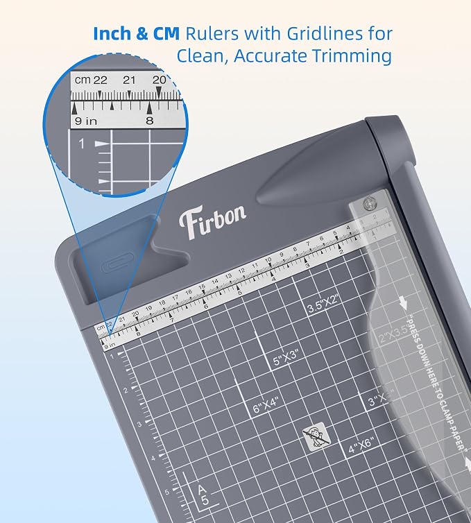 Firbon 12 Inch Guillotine Paper Cutter, Heavy Duty Paper Trimmer, Gray | 12-Sheet Capacity | Dual Scales | Paper, Cardstock & Photo Trimming | Scrapbooking Crafts | Office, Home & Studio Use