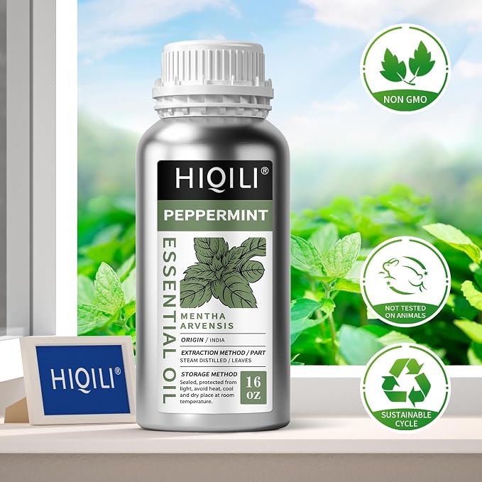 HIQILI Peppermint Essential Oil for Freshening Air, Hair Care & DIY