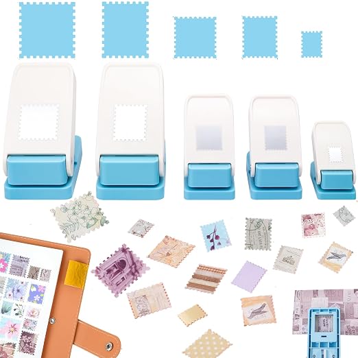 5Pcs Stamp Punch, 1.5x1.25inch/1x0.8inch/0.6x0.5inch Rectangle Postage Stamps Punches,1.5inch/1 inch Stamps Shaped Puncher, Stamp Cutter Hole Punch, Paper Punches for Crafting Scrapbooking Journaling