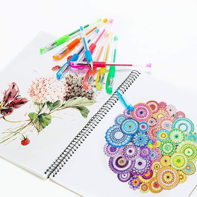 Aen Art Glitter Gel Pens, 24 Colored Fine Tip Markers with 40% More Ink