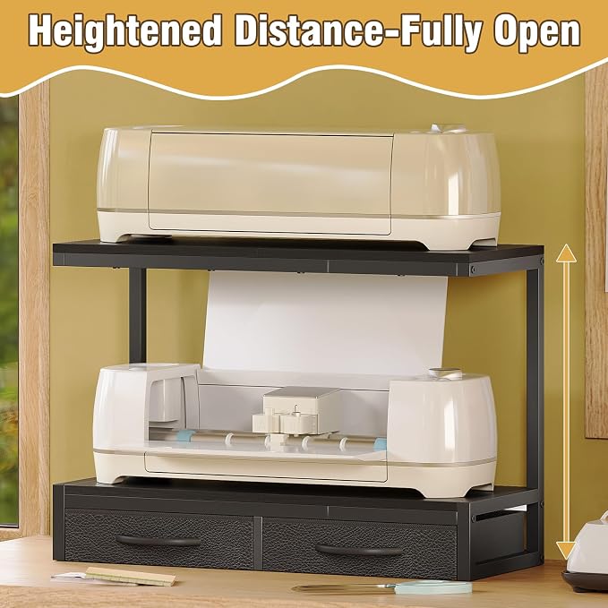 VENNQD Stand Compatible with Cricut Maker and Cricut Explore Air Series Stand Legs for 2 Cricut Machines Fully Open 2 Tier Desktop Craft Accessories Storage Organizer (Black)