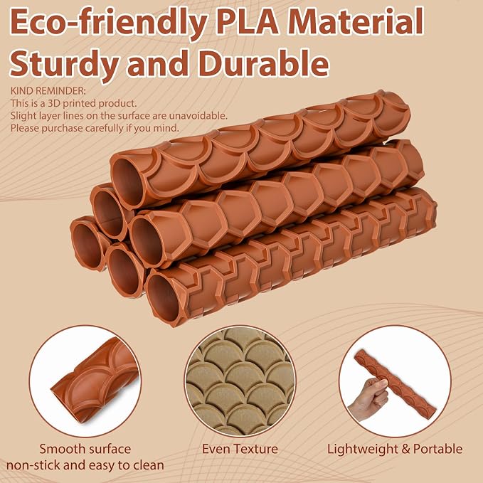 Leriton 6 Pack 9 Inches Clay Texture Roller Set Extra Large Polymer Tools