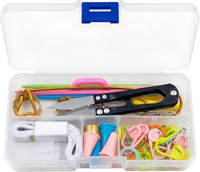 GKINIKG Knitting Tools Set with Storage Case – Knitting & Crochet Accessories for Sewing, Repair and DIY Craft Projects, Includes Scissors, Stitch Markers, Needles & Ruler