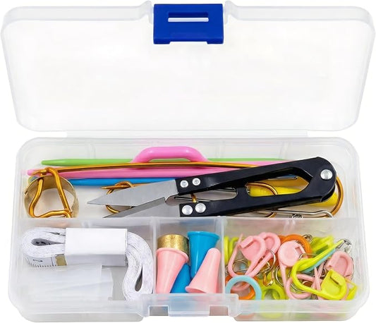 GKINIKG Knitting Tools Set with Storage Case – Knitting & Crochet Accessories for Sewing, Repair and DIY Craft Projects, Includes Scissors, Stitch Markers, Needles & Ruler