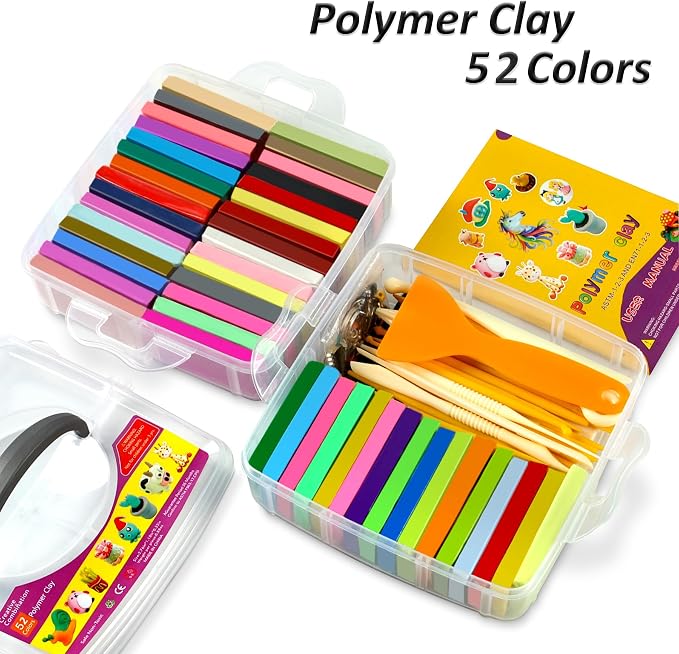 Aestd-ST Polymer Clay 52 Colors, Oven Bake Modeling Clay for Kids & Artists | 20 Sculpting Tools, Accessories, Easy to Shape, Non-Sticky, Colorful, Portable Storage Box, DIY Starter Kit for Kids & Adults