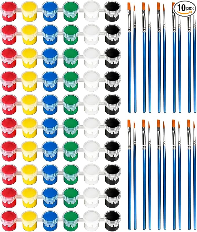 10 Pack Mini Acrylic Paint Set,6 Colors Acrylic Paints Strips for Adults Craft Paint, 80 PCS Painting Kit Container Strips Storage, Perfect for Home Birthday Classroom Party Favors (10, 6 Color, 3 ml)