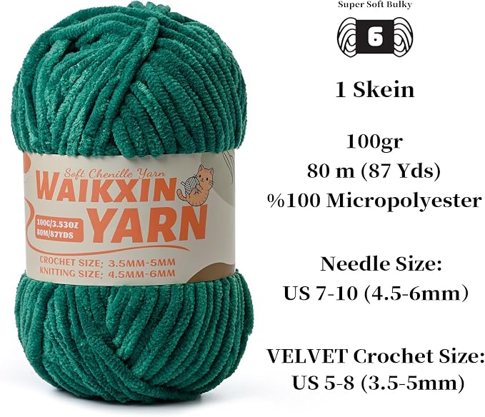 （4 Green） 4 Pack Super Soft Fuzzy Chenille Chunky Yarn for Crocheting, 400g (350yds) Velvet Fluffy Amigurumi Yarn for Hand Knitting Baby Blankets Weaving Craft