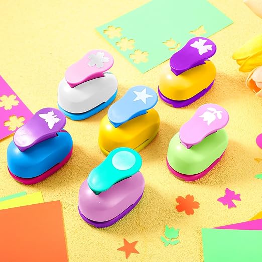 CHENGU Hole Punches 6 Shapes with Cardstock for Kids,Fresh Style,1 Inch