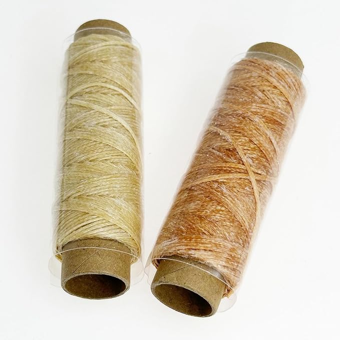 2 PCS Leather Sewing Waxed Thread, Each of 33 Yards 150D Sewing Thread Cord for Leather Craft DIY Supplies, Shoes Repairing, Light Coffee and Natural