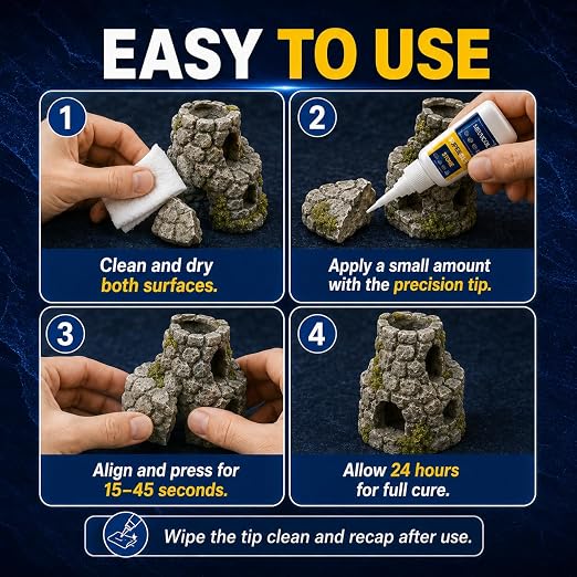 Meuvcol Stone Glue 100g - Marble Glue Heavy Duty for Granite, Artificial Stones & Tile | Clear Waterproof Stone Adhesive for Marble Repair & Craft Projects | Fast Drying, Strong, 6 Precision Nozzle