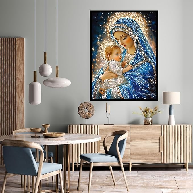 CHWGLFGG 5D Virgin Mary Diamond Art Kits for Adults Beginners 12x16in | Diamond Painting Kits DIY Full Round Drill Paint by Diamonds Dot Gem Art for Adults, Home Wall Decor