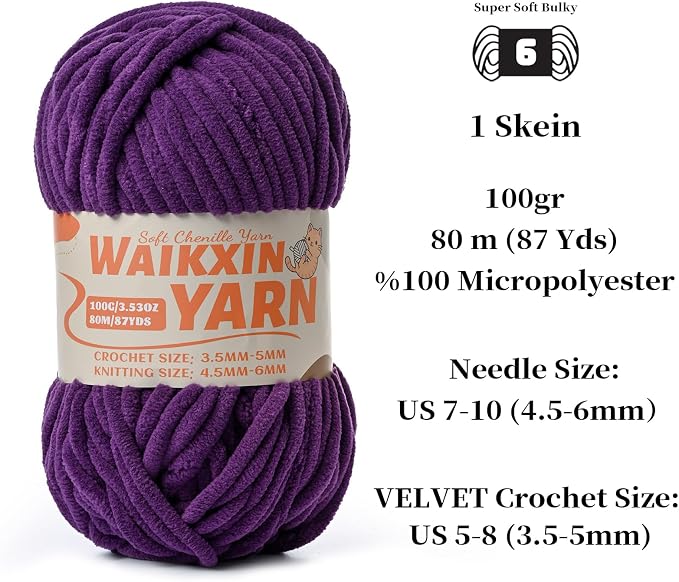 （3 Deep Purple） 3 Pack Super Soft Fuzzy Chenille Chunky Yarn for Crocheting, 300g (261yds) Fluffy Velvet Yarn for Hand Knitting Baby Blankets Weaving Craft