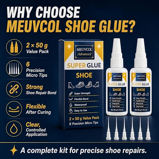 Meuvcol Shoe Glue,100g Super Glue for Shoe Heavy Duty, Clear Shoe Glue Sole Repair Kit, Waterproof Sneaker Glue for Rubber Soles, Boot, Leather, Heels, Tennis, Strong Boot Fix Glue, Insole Adhesive
