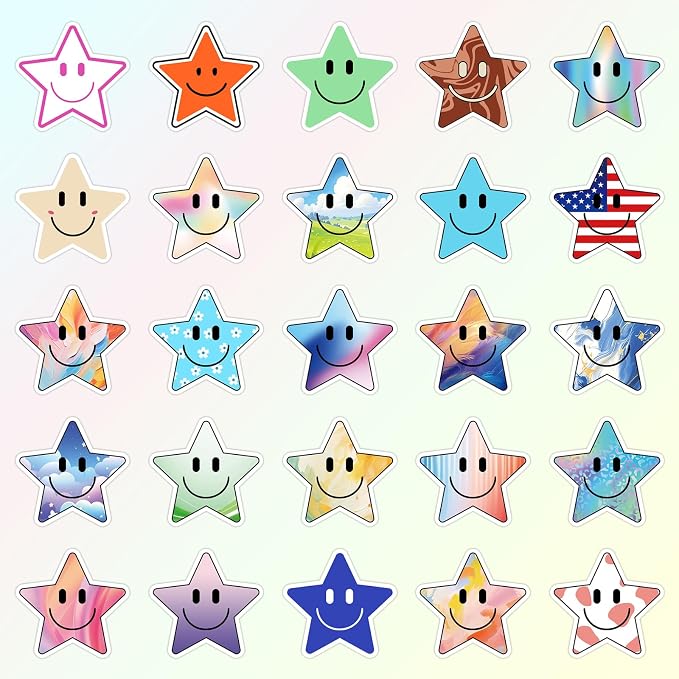 50PCS Smile Star Stickers, Cute Water Bottle Stickers for Kids
