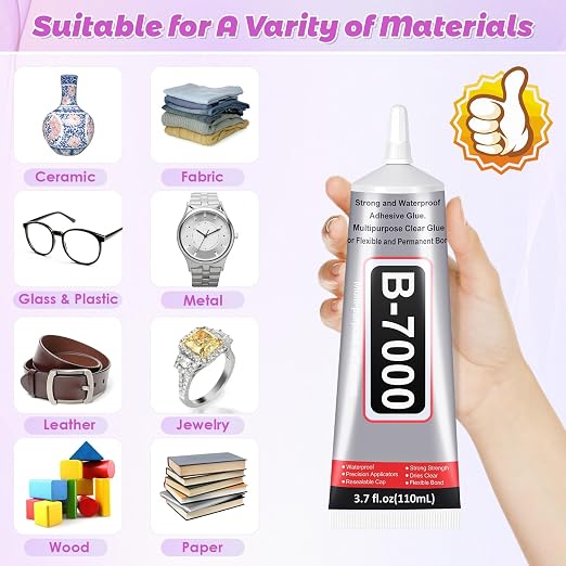 B7000 Glue Clear with Precision Tip for Rhinestones, 1 Pcs 110 mL/3.7 fl oz | Strong Adhesive Jewelry Bead Gem Glue, Quick Dry Bedazzling Glue for Jewelry Making Repairs Fabric Clothes Shoes DIY Crafts