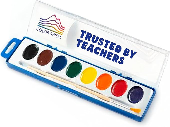 Color Swell 8 Color Bulk Watercolors with Wood Brushes, 1 Pack