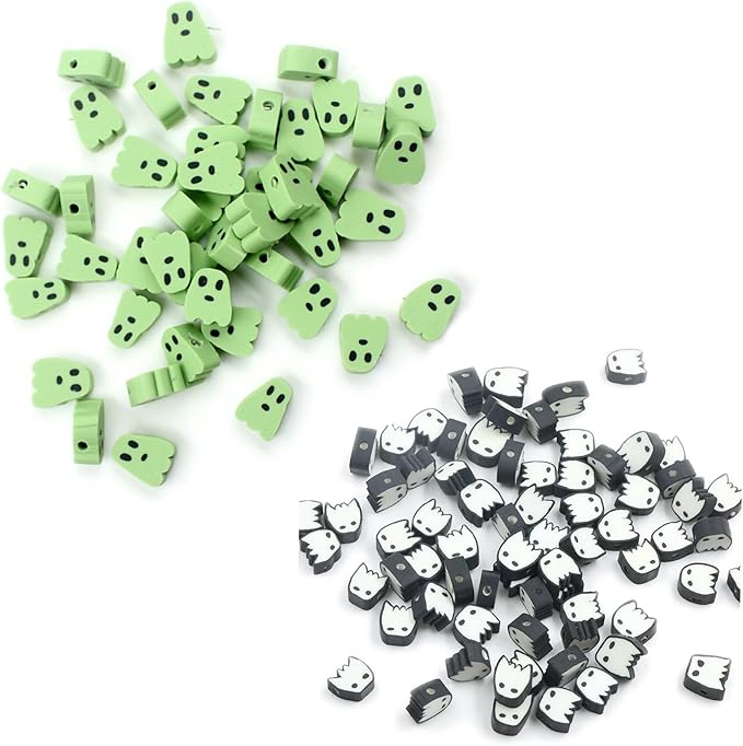 100 Pcs Polymer Clay Beads Mixed Heishi Spacer Beads Supplies for DIY Bracelet Earring Necklace Jewelry Making (Ghost)