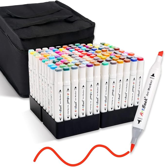 ArtBeek Alcohol Markers Brush Tip, 120 Coloring Markers for Adult Coloring Books No Bleeding, Dual Tip (Brush & Fine Tip)