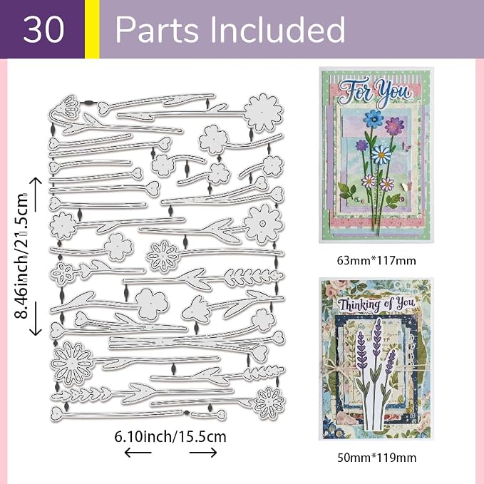 UNICRAFTALE 30Pcs Flower Cutting Dies for Card Making Wildflowers Embossing Die Cuts Carbon Steel Flower Leaves Template Metal Greetings Die Cuts for DIY Scrapbooking Album Craft Home Decor