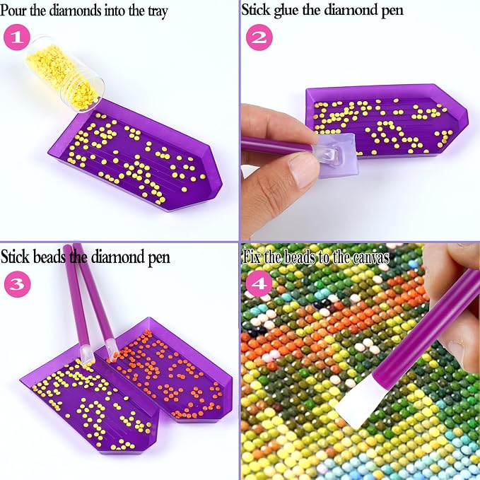 QYING 94PCS 5D Diamond Art Painting Tools and Accessories Kits,with 20 Plastic Diamond Trays,20pcs Glue Clay,20 Diamond Art Painting pens,Non-Slip Clips,tweezer,and Diamond Crreection (Purple)