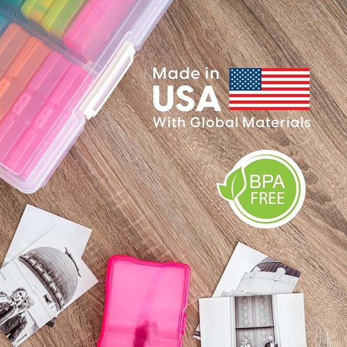 IRIS USA Photo Storage Box |Made in USA| 16 Cases - (2-Pack) - Clear/Multi