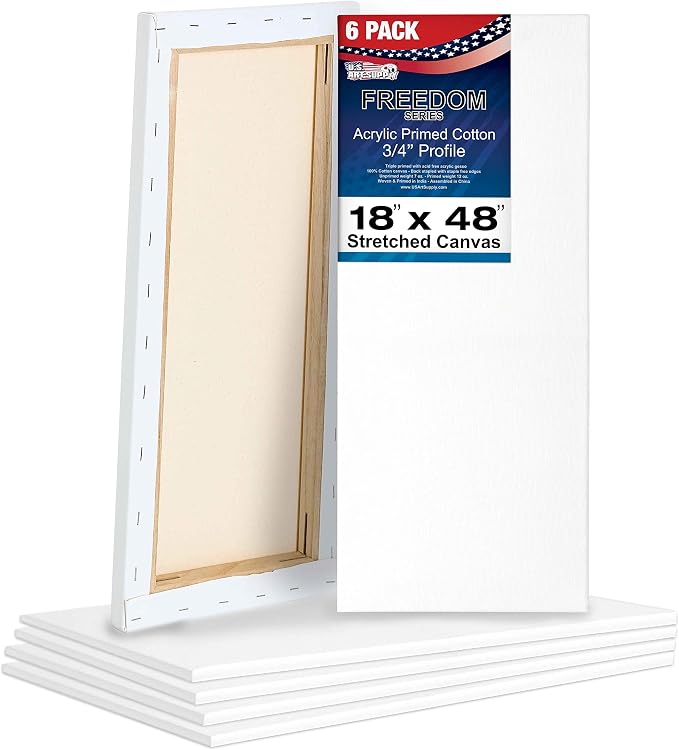 U.S. Art Supply 18"x48" Stretched Canvas for Painting, 3/4" Profile, 6-Pack
