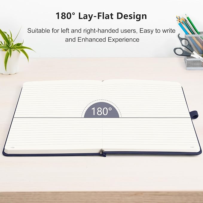 RETTACY Lined Journal Notebook, 192 Numbered Pages, A5 Size (5.7'' x 8.3'') | Leather Hardcover, 100 GSM Thick Paper, for Men & Women, Journaling, Writing, Work & Office (Navy blue)