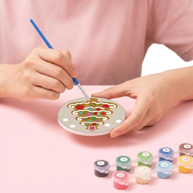 8 Pack Christmas Paint by Number Kits Coasters with Holder Cork Pads | Paint by Numbers Kits for Adults Simple Round Oil Painting Coaster for Small DIY Craft Holiday Birthday Gifts 3.9x3.9in