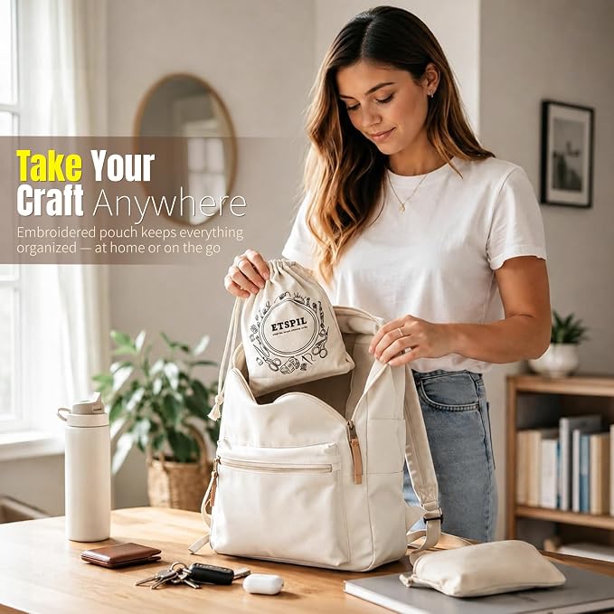 ETSPIL Embroidery Kit for Adults, 42 Stitches, 4K Video, Storage Bag | Stamped Floral Letters FIND YOUR JOY. Step-by-Step Guide. 20% Extra Floss. Beginner-Friendly. Relaxing Craft for Women