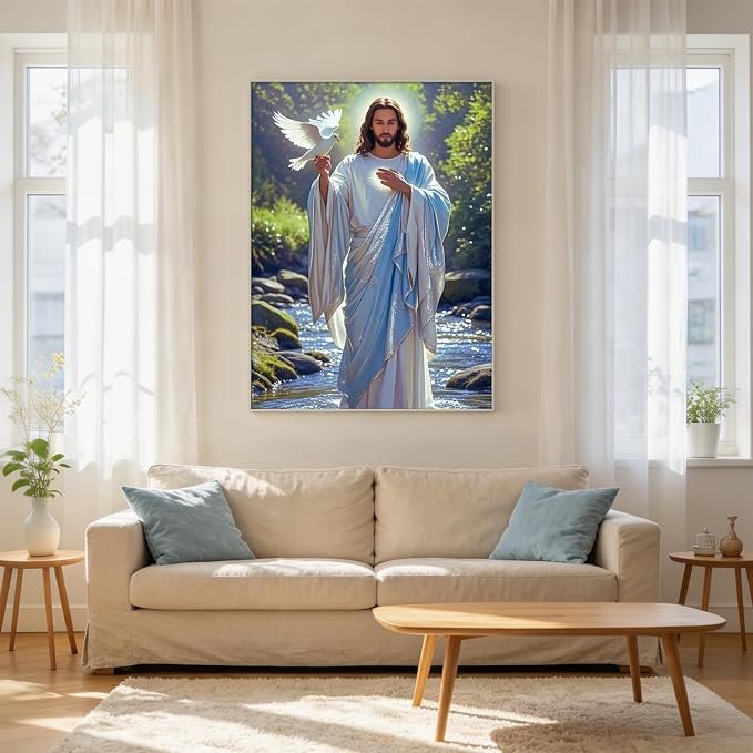 CHWGLFGG 5D Jesus Diamond Art Kits for Adults Beginners 12x16 Inch | Christ with Peace Dove Diamond Painting Kit, DIY Full Round Drill Paint by Diamonds Dot Gem Art for Adult, Home Wall Decor