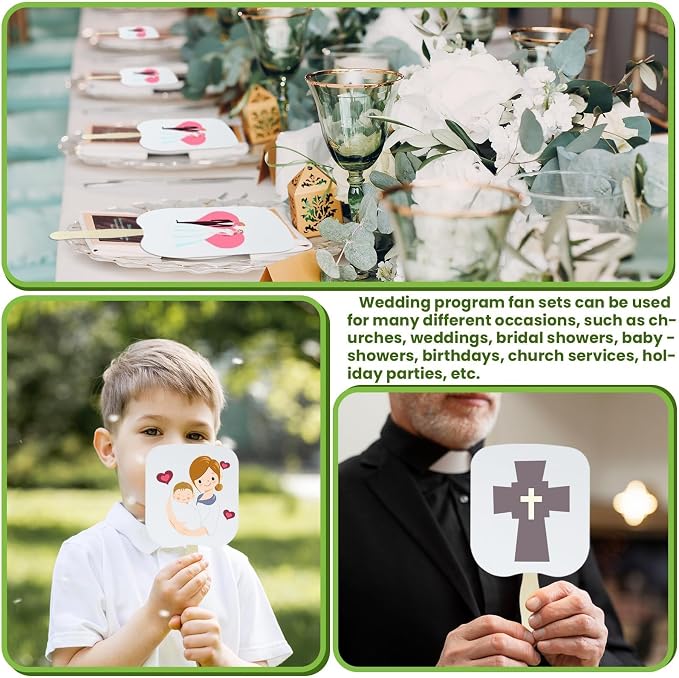 156 PCS DIY Blank Hand Fans Kit, 100 Cardstock Paper Fans with 50 Wavy Wooden Handles & 6 Rolls of Double-Sided Tape for Church, Wedding, Party, Custom Decoration & Craft Projects