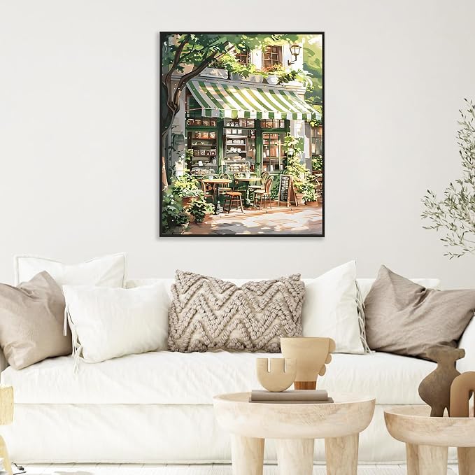 Paint by Numbers Kit for Adults, Cozy Café Number Painting Canvas Kit | DIY Acrylic Painting Set for Beginners, Stress Relief Relaxing Craft, Home Wall Decor, Holiday Gift for Adults, 16x20 Inch