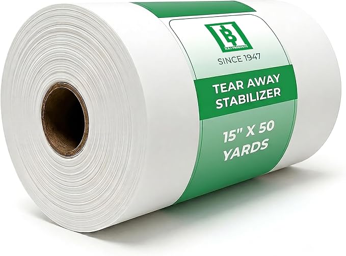 HBI Tear Away Embroidery Stabilizer Roll, 1.8 oz Medium, 15 in x 50 yd | 1.8 oz tearaway backing, machine and hand embroidery, tears clean, fits all hoops and machines, white, made in USA