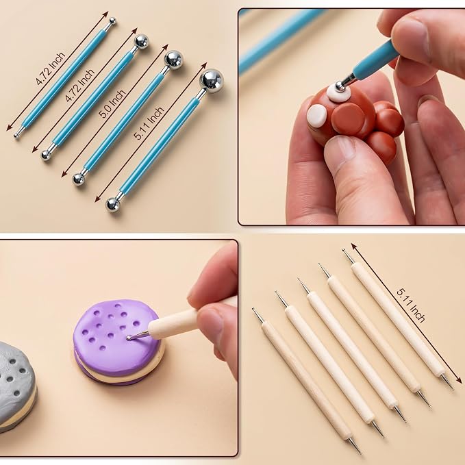 Amrules 27 Pcs Polymer Clay Sculpting Tools Kit for Adults, Light Yellow | Multi-Functional for Carving, Dotting & Molding, Ideal for Art Class & Pottery Studio, Comes with Zipper Storage Bag