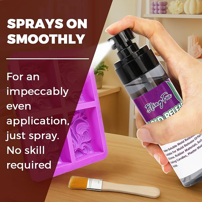 BlingFun Mold Release Spray for Candle Making & Epoxy - Uniform Coverage Fast Drying Non-Stick, Professional Grade Silicone Based Release Agent, Easy to Clean Extends Mold Life