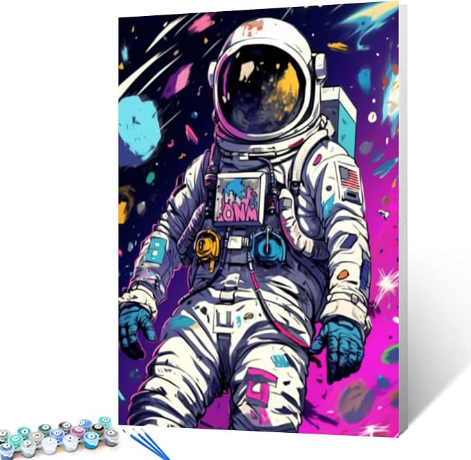Tucocoo Graffiti Astronaut DIY Paint by Numbers for Adults Outer Space Astronaut DIY Digital Oil Painting Acrylic Paint Graffiti Painting Kits Canvas Pop Art Decor 16x20 Inch （withoutDIY Frame ）