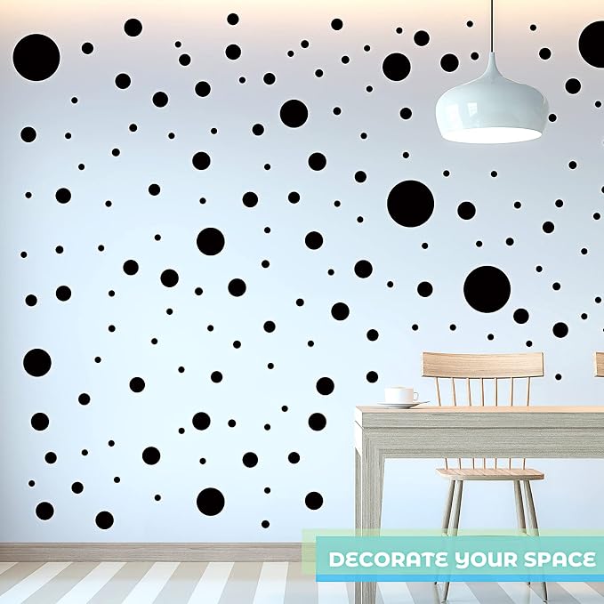 Zonon 264 Pcs Polka Dot Wall Stickers, Vinyl Peel Stick Removable Black
