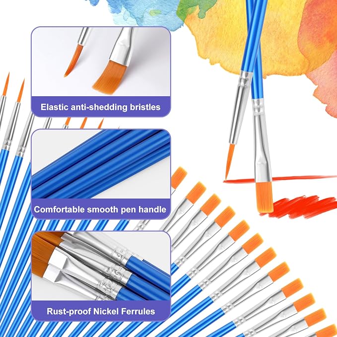 AROIC Small Paint Brushes Bulk,160 Pcs Acrylic Flat Round Pointed Brushes | Nylon Hair Oil Watercolor Painting Brushes, Professional Artist Drawing Kit for Adult Face Canvas Rock Painting Art Supplies