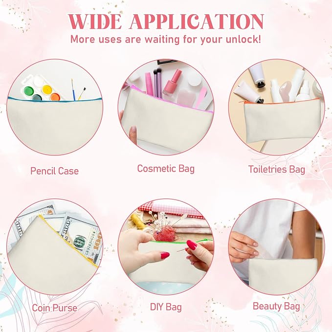 Legigo Blank Canvas Bags Zipper Pouch Makeup Bags Pencil Pouch Bulk | Multi-Purpose, Sturdy Canvas Pouch with Zipper, Cosmetic Travel Toiletry Bag for DIY Crafts, Gifts & Storage, 8.3 x 5 Inch