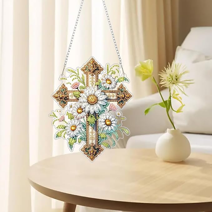 RYMILIE Hanging Diamond Art Kits for Adults Christian Floral Cross