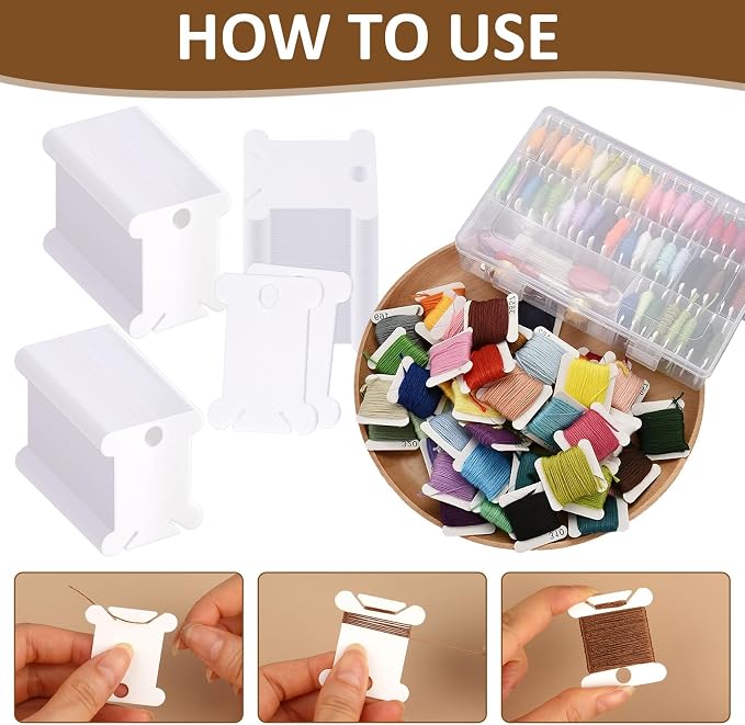300 PCS Embroidery Floss Bobbins, Plastic Embroidery Floss Organizer, White Sewing Machine Bobbin for Cross Stitch, Thread Holder Sewing Storage for Sewing Thread, Needlework Supplies