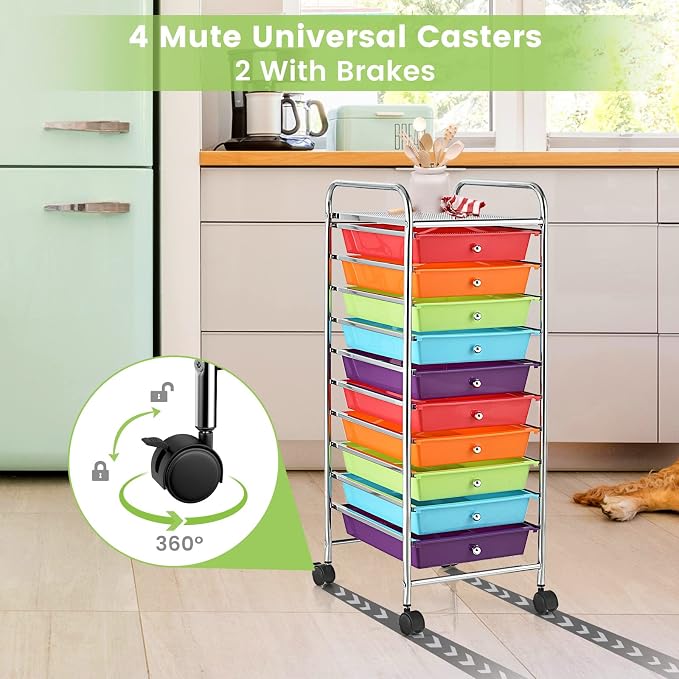 COSTWAY 10-Drawer Rolling Storage Cart, Utility Mobile Trolley