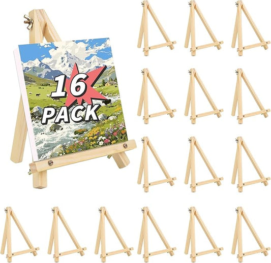 16 Pack 9 Inch Easel for Painting, Wooden Easel Stand Canvas Stand | Smooth Wood, Folds Flat for Storage, for Canvases, Photos, Signs, Weddings, Classrooms, Home Décor