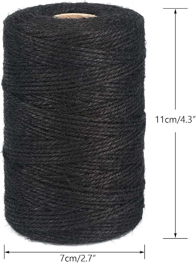 KINGLAKE Natural Jute Twine - 656 Feet, Arts & Crafts, Christmas, Durable Packing String, Black