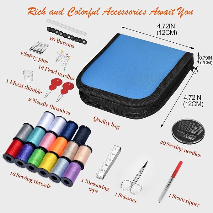 Sewing Kit Gifts for Grandma, Mom, Friend, Traveler, Adults, Beginner, Emergency,Sewing Supplies Accessories with Scissors,Sewing Needles Thimble, Thread,Tape Measure etc (Dark Turquoise, S)