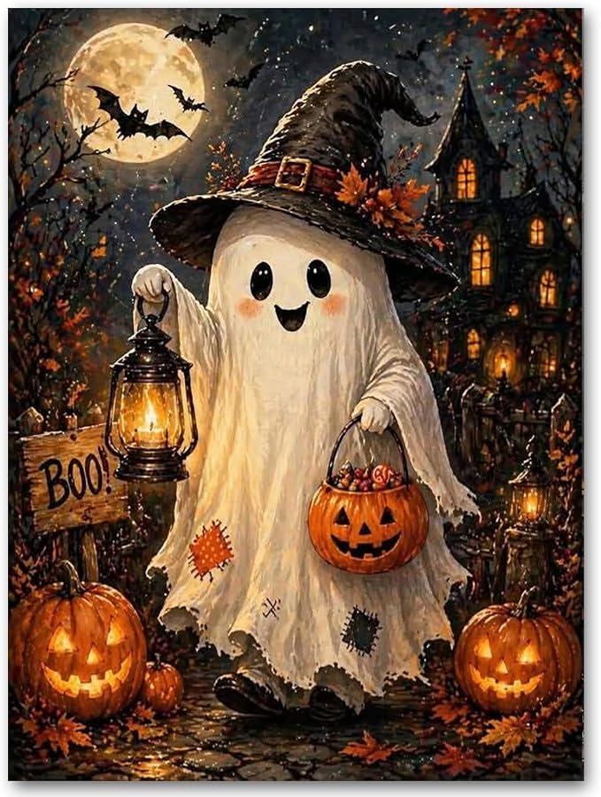 SUJINMEI Ghost Paint by Numbers Kit for Adults Without Frame 16X20 inch | Halloween Adult Paint by Number Kits on Canvas, Halloween Painting by Numbers for Adults, Acrylic Paints for Home Wall Decor