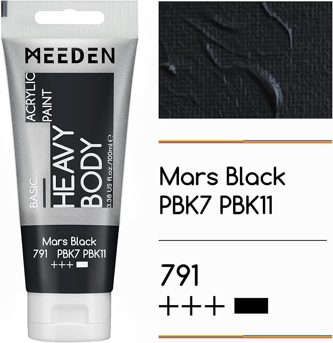 MEEDEN Acrylic Paint Mars Black: 100ml/3.38oz x 2 with Titanium White | Heavy Body Artist Acrylic Paint Set for Canvas, Wood & Craft, Non-toxic Creamy Art Paint with Titanium White for Mixing