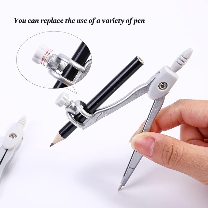 Unjoo Math Geometry Set 10 Pcs, Compass and Protractor for Students(Grey | Shatterproof Storage Box,Rulers,Protractor,Compass,Eraser,Pencil Sharpener,Lead Refills,Pencil,for Classroom, Back to School